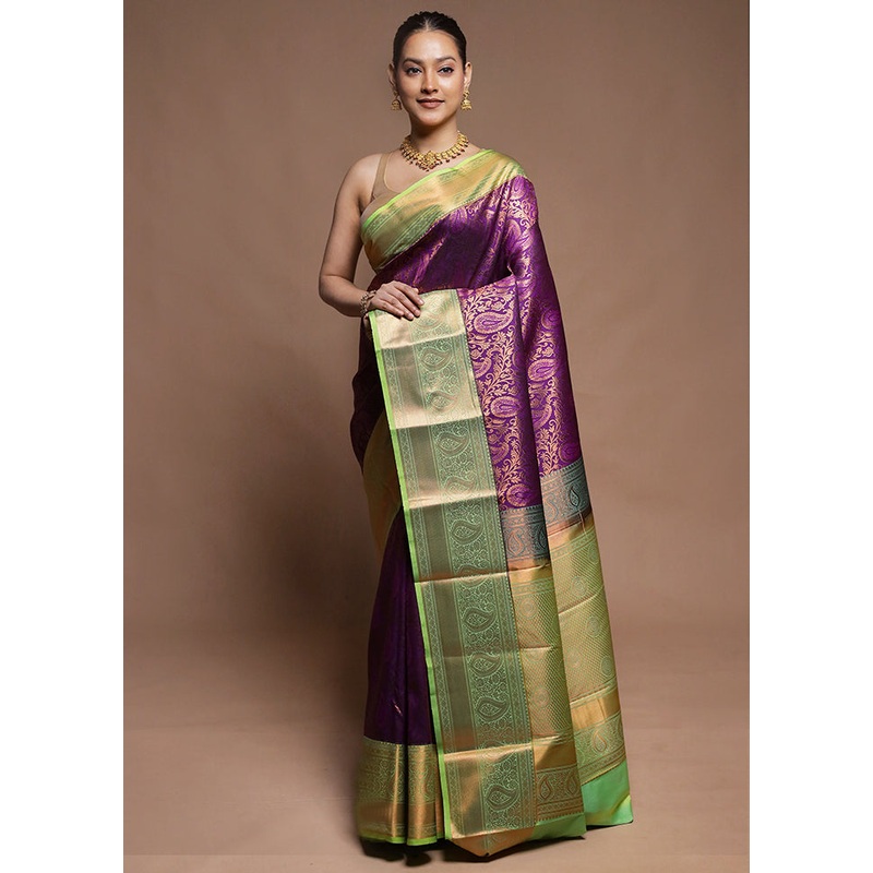 Purple Kanjivaram Silk Saree With Blouse Piece - JD986604202