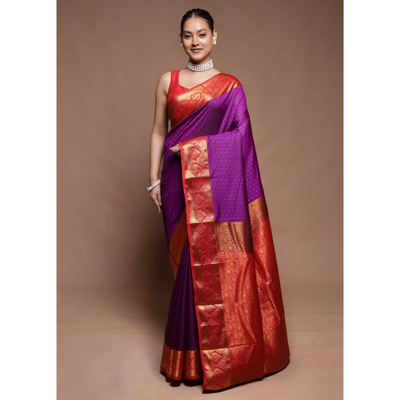 Purple Kanjivaram Silk Saree With Blouse Piece - JD986604203