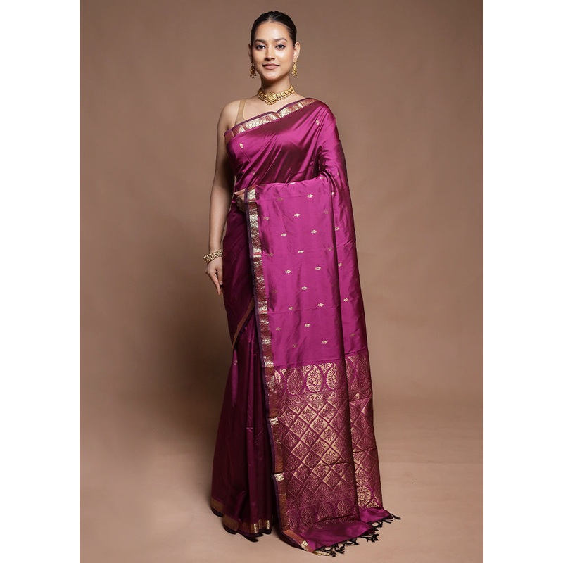 Purple Kanjivaram Silk Saree With Blouse Piece - JD986604204
