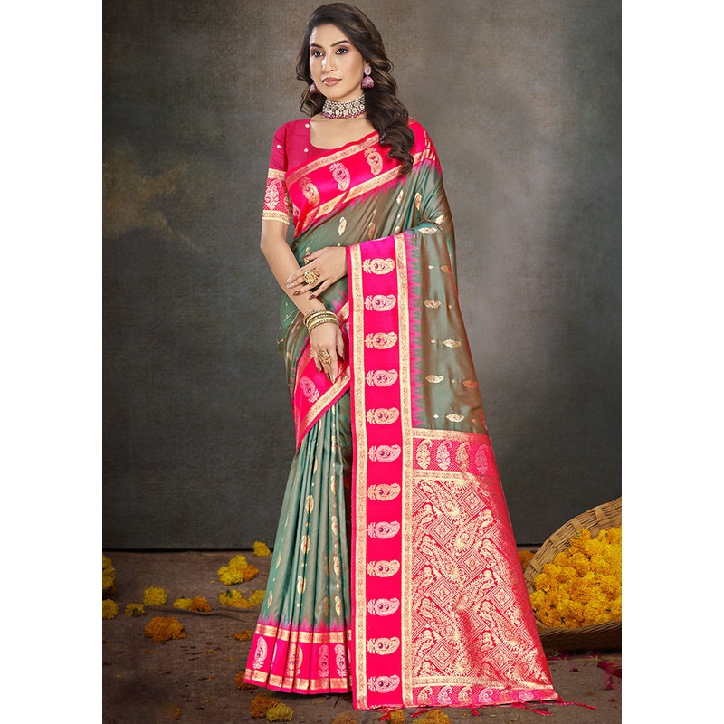 Rama Dupion Silk Saree With Blouse Piece - JD986604111