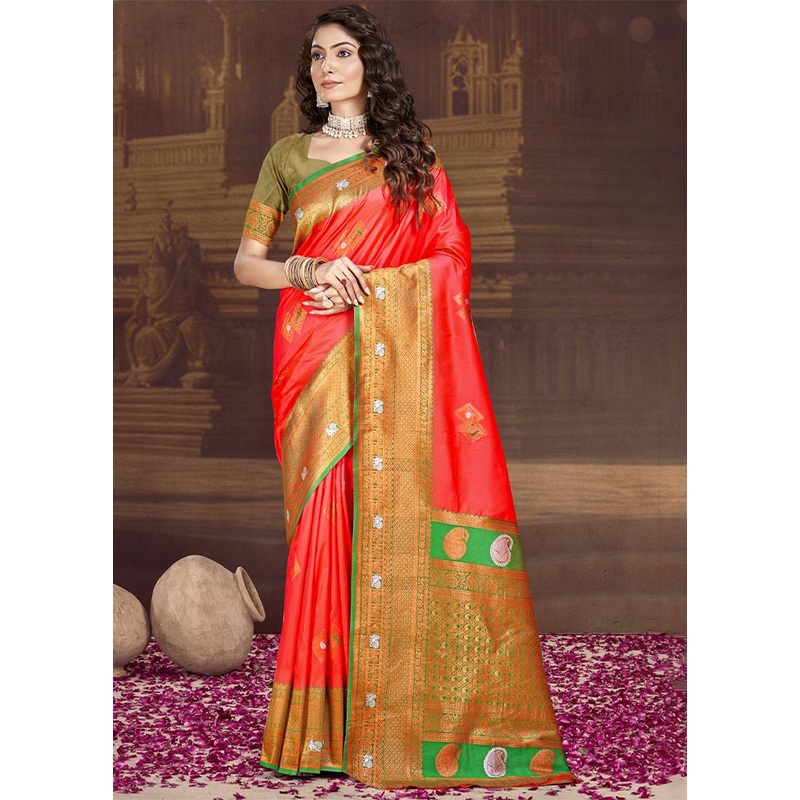 Red Dupion Silk Saree With Blouse Piece - JD986604105