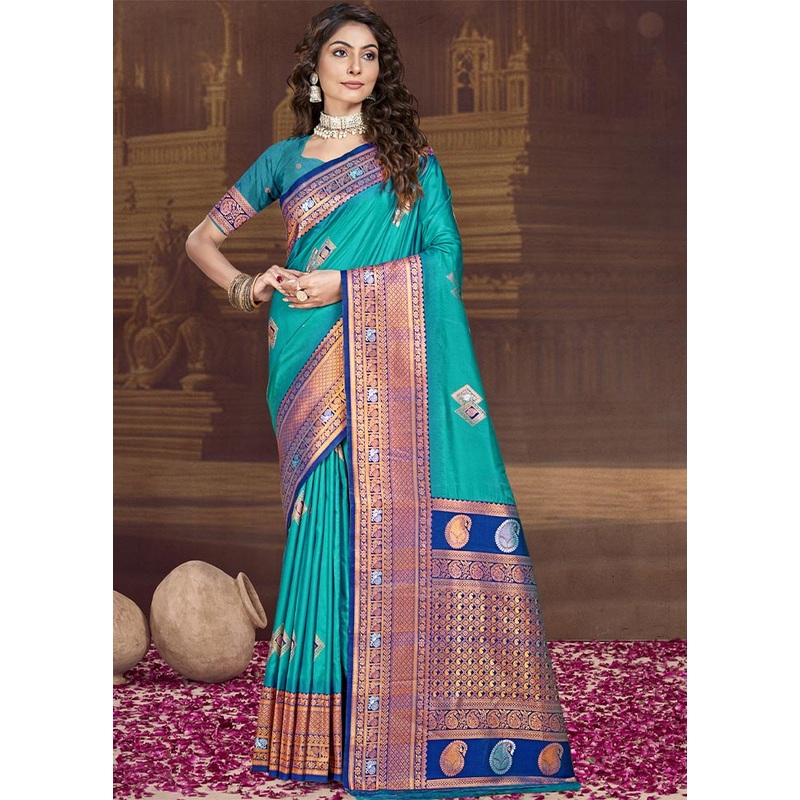 Sky Blue Dupion Silk Saree With Blouse Piece - JD986604086