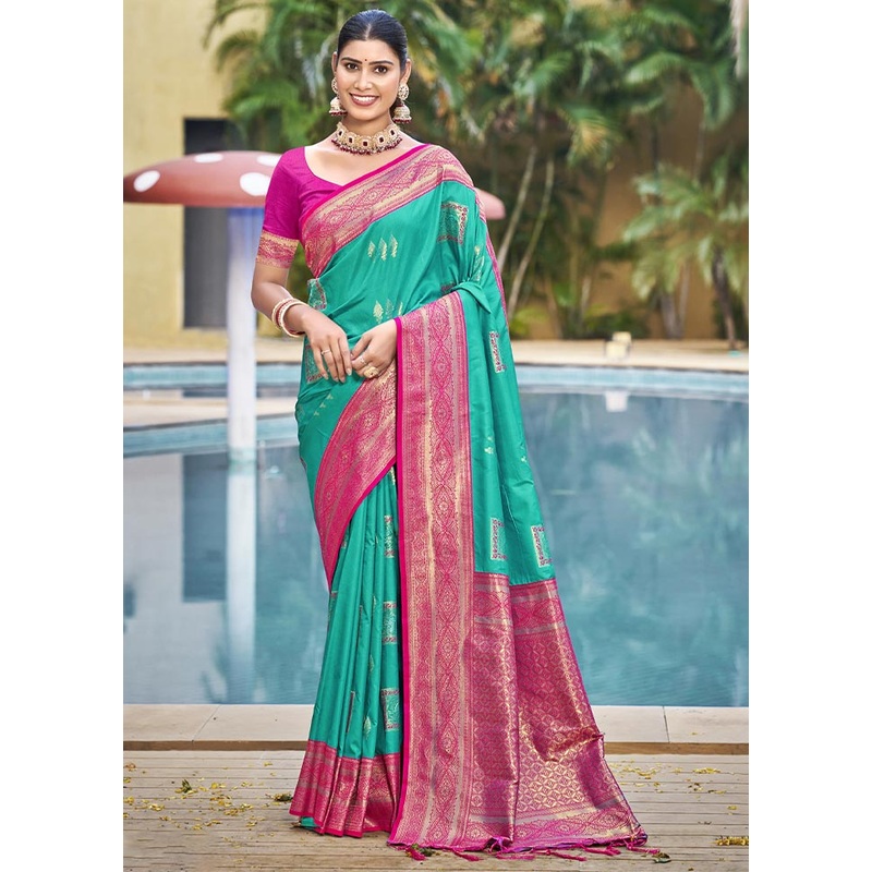 Sky Blue Dupion Silk Saree With Blouse Piece - JD986604087