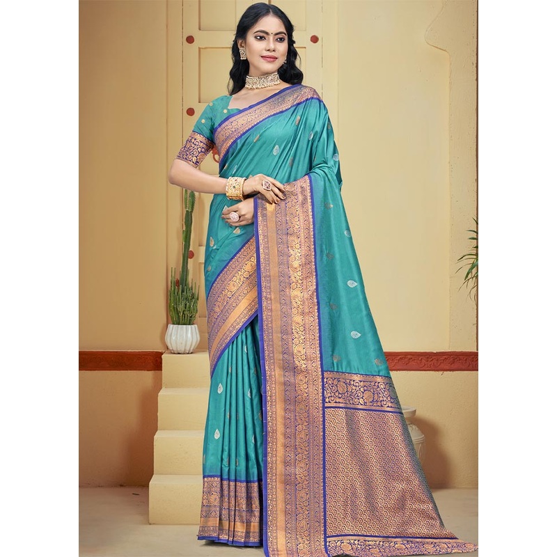 Sky Blue Dupion Silk Saree With Blouse Piece - JD986604090