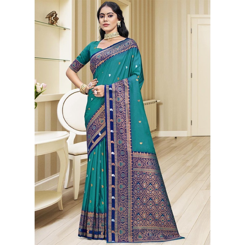 Sky Blue Dupion Silk Saree With Blouse Piece - JD986604091