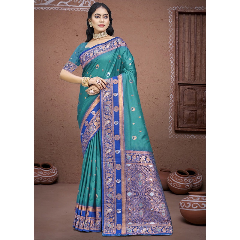 Sky Blue Dupion Silk Saree With Blouse Piece - JD986604093