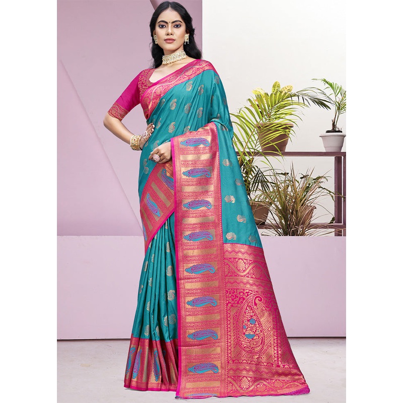 Sky Blue Dupion Silk Saree With Blouse Piece - JD986604094