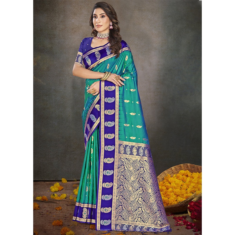 Sky Blue Dupion Silk Saree With Blouse Piece - JD986604095
