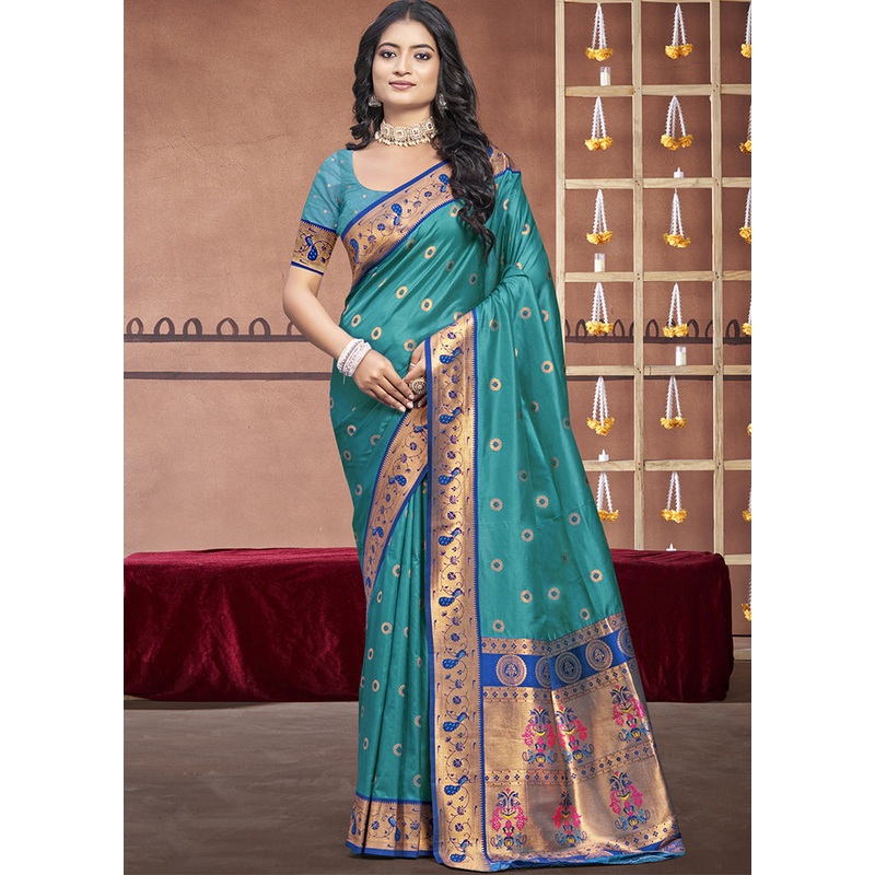Sky Blue Dupion Silk Saree With Blouse Piece - JD986604096