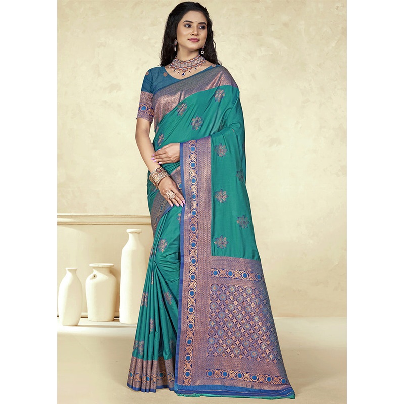 Sky Blue Dupion Silk Saree With Blouse Piece - JD986604099