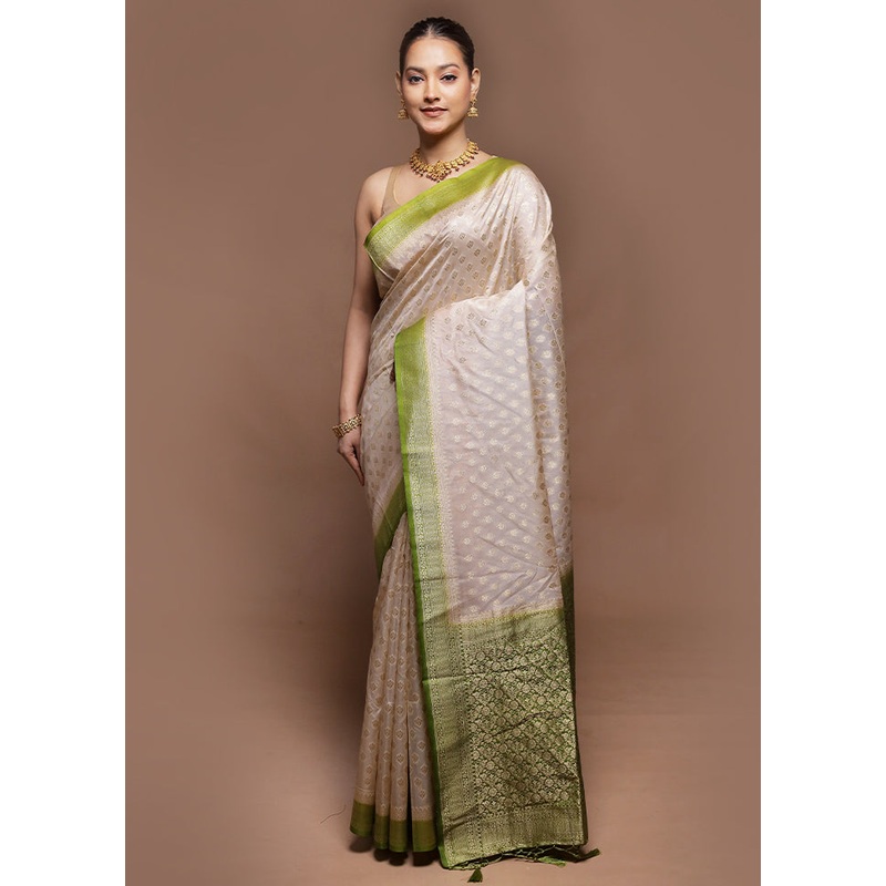 White Dupion Silk Saree With Blouse Piece - JD986604190
