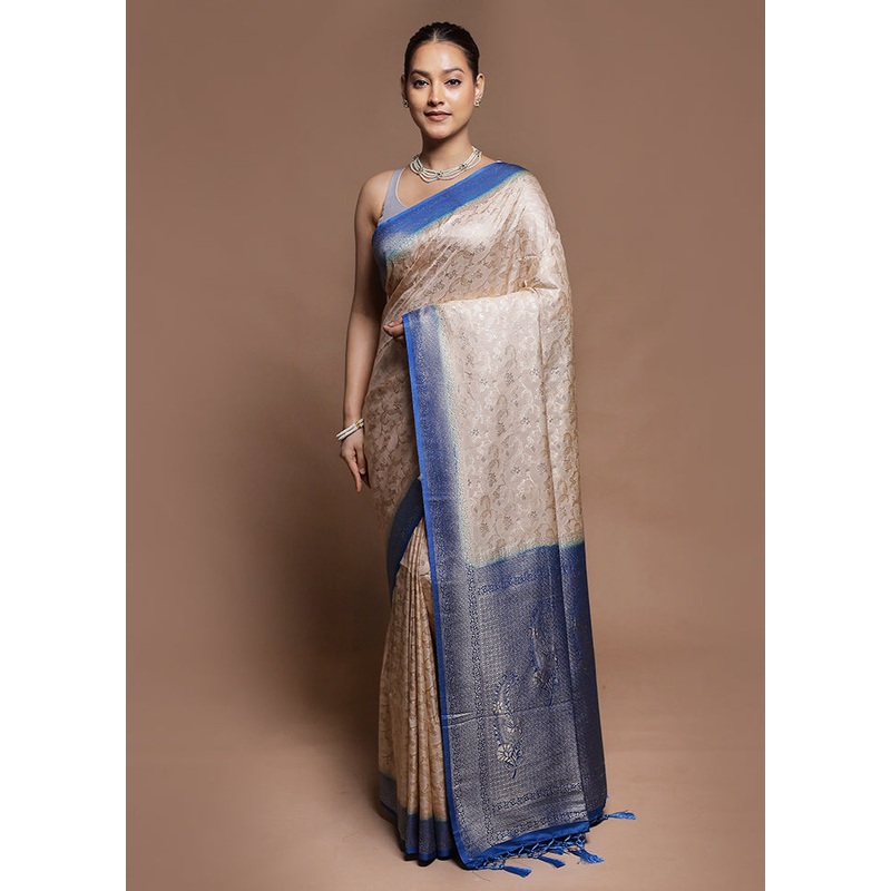 White Dupion Silk Saree With Blouse Piece - JD986604191