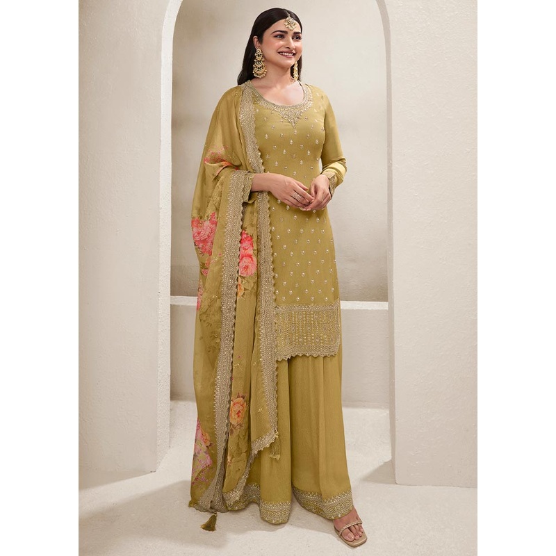3 Pc Light Yellow Semi Stitched Viscose Suit Set - JD986604045