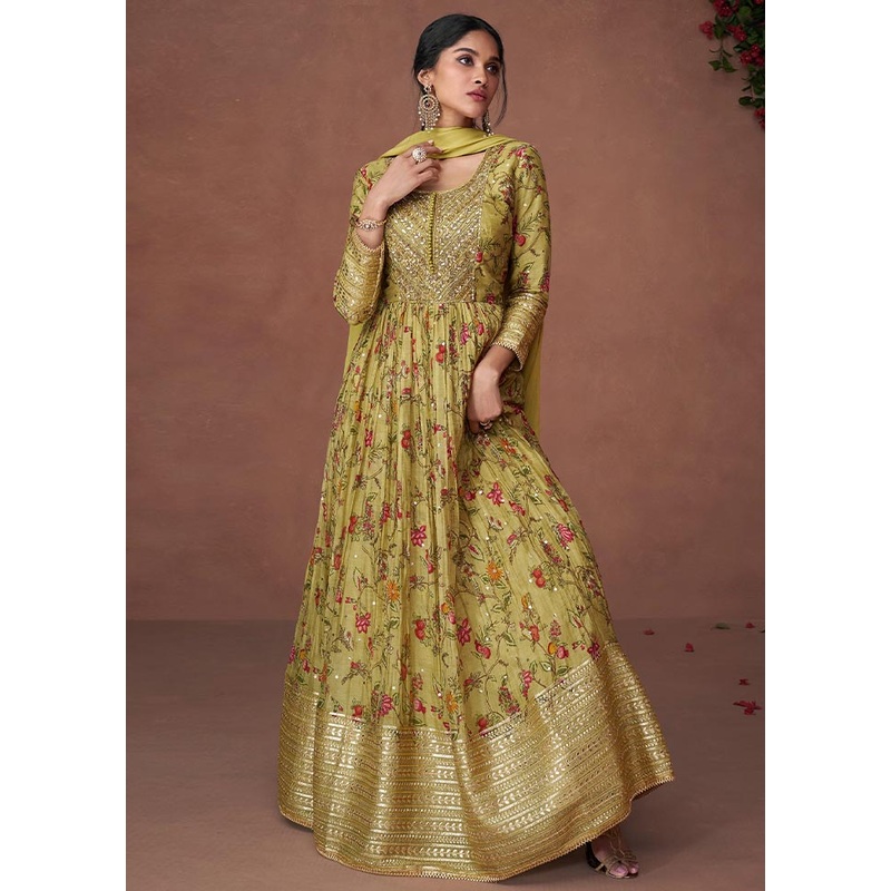 3 Pc Yellow Semi Stitched Silk Suit Set - JD986604024