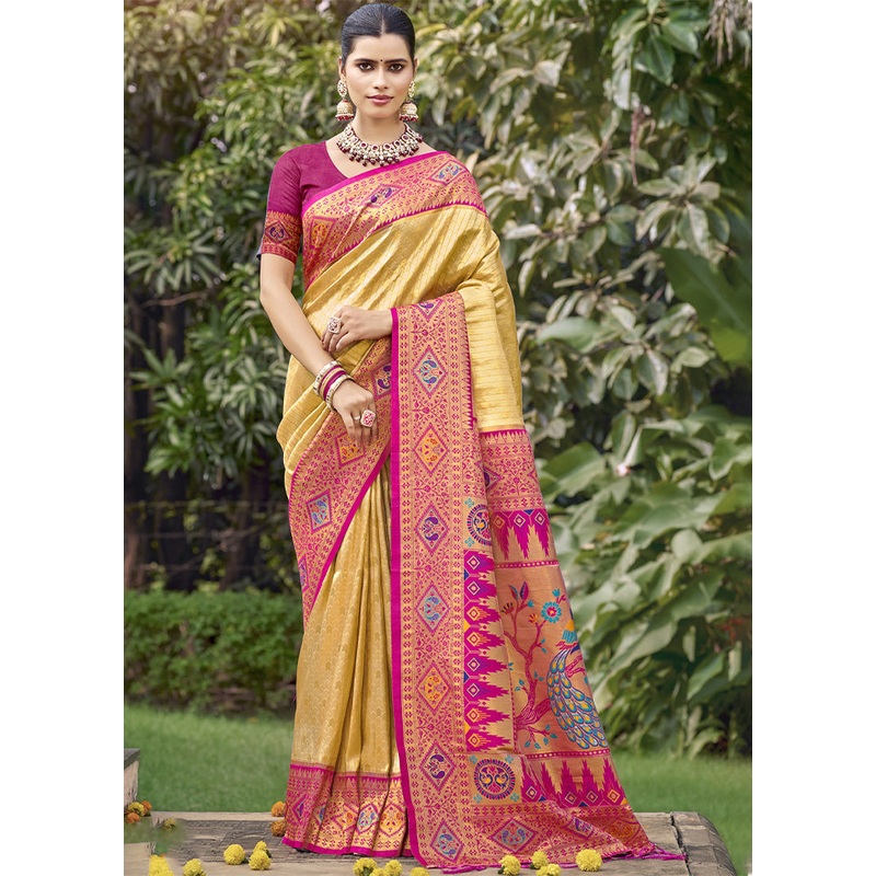 Beige Dupion Silk Saree With Blouse Piece - JD986603941