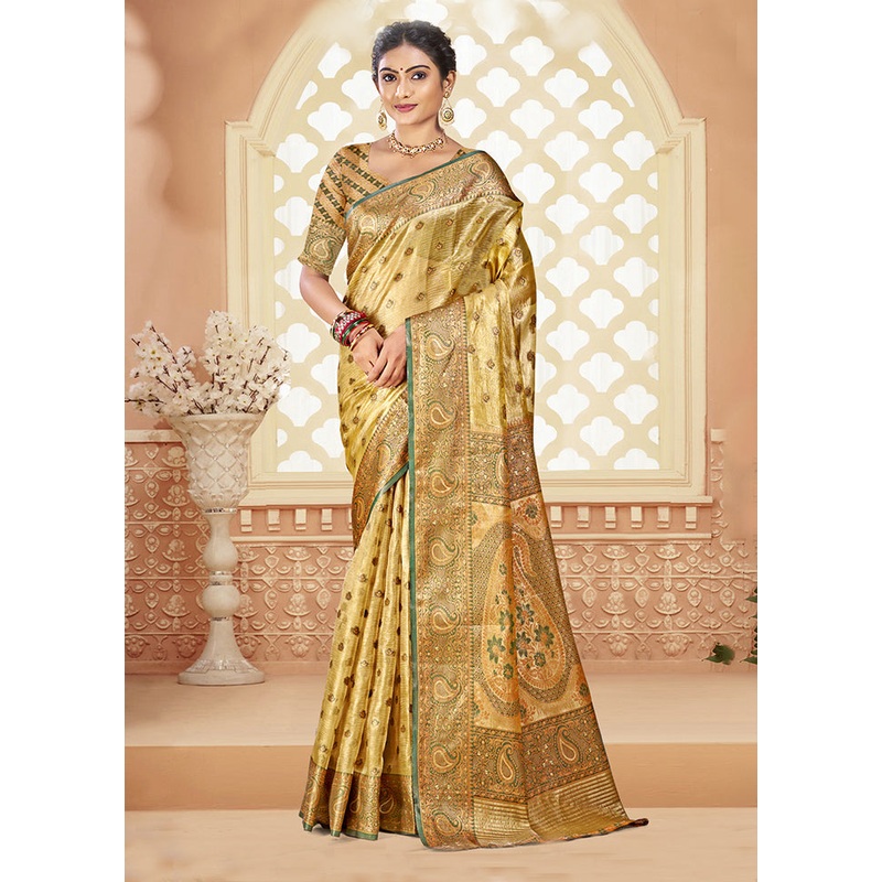 Beige Dupion Silk Saree With Blouse Piece - JD986603942
