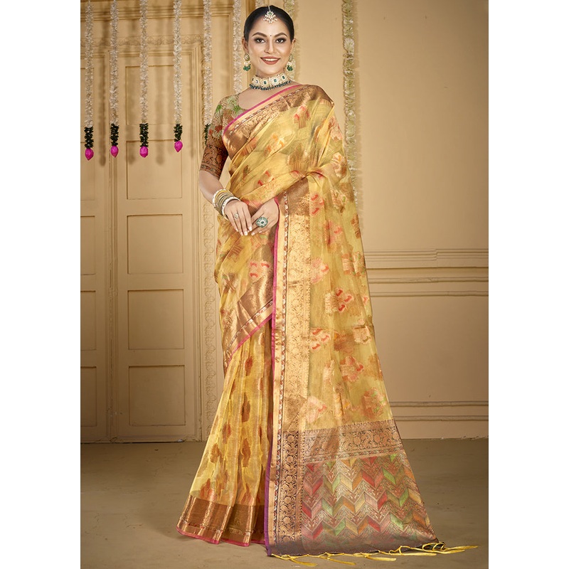 Beige Organza Saree With Blouse Piece - JD986603940