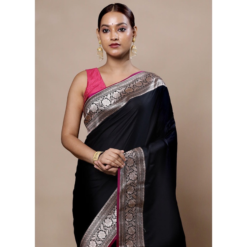 Black Katan Silk Saree With Blouse Piece - JD986604020