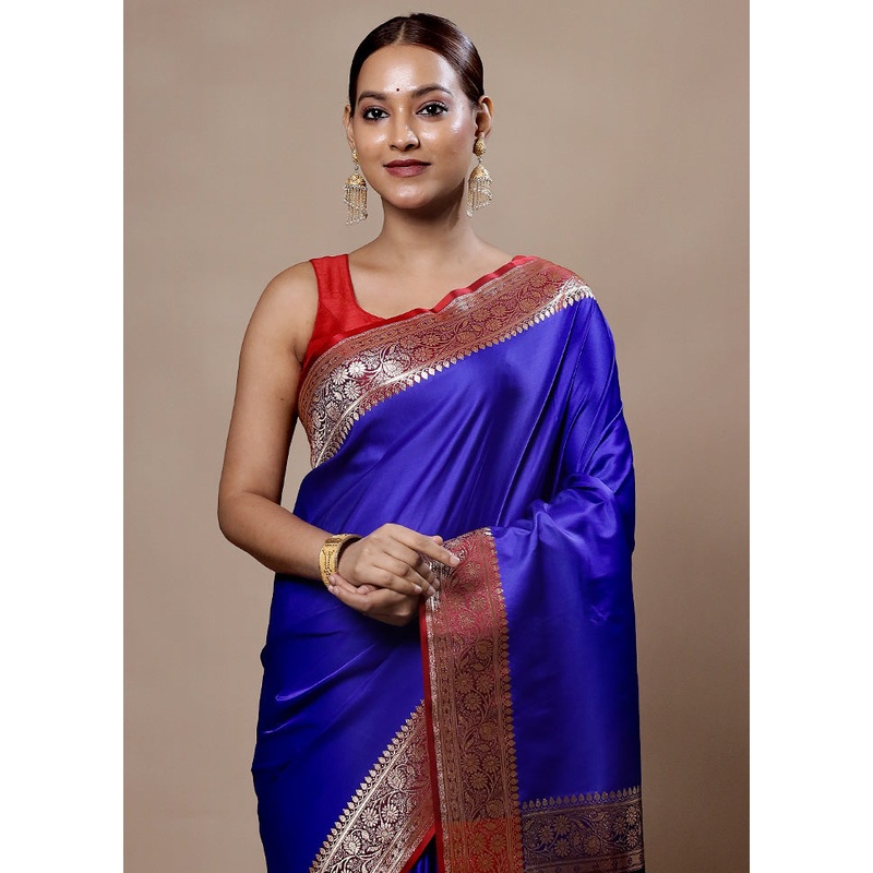 Blue Banarasi Silk Saree With Blouse Piece - JD986604019