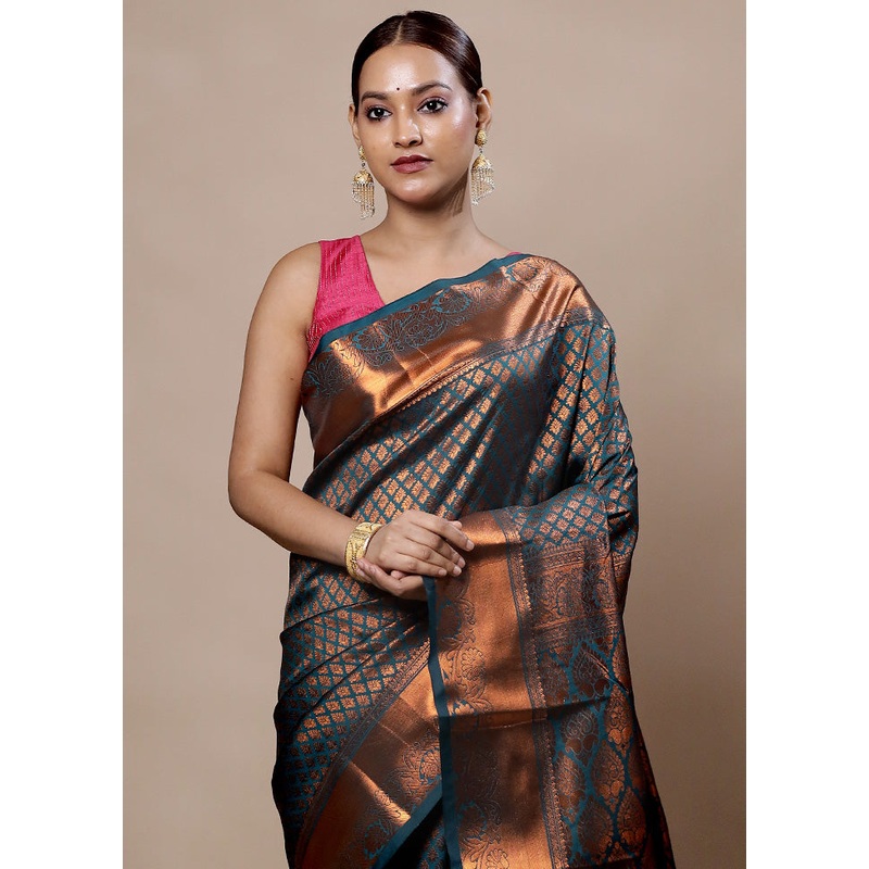 Blue Kanjivaram Silk Saree With Blouse Piece - JD986604011