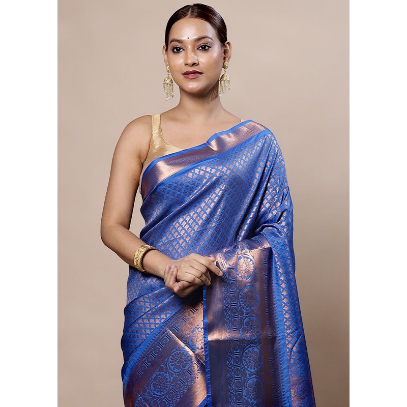Blue Kanjivaram Silk Saree With Blouse Piece - JD986604012