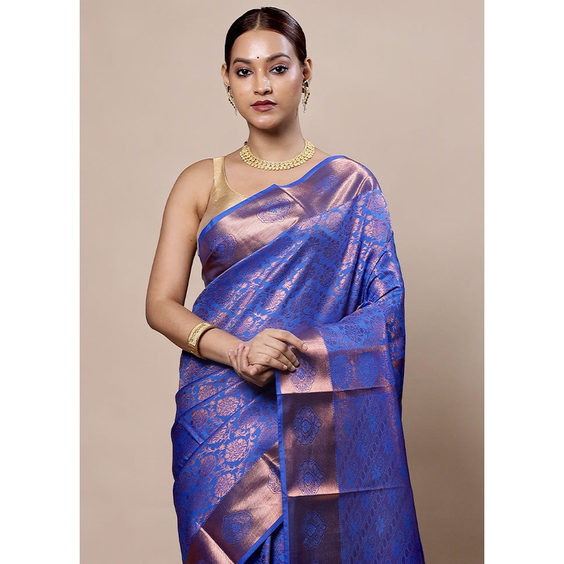 Blue Kanjivaram Silk Saree With Blouse Piece - JD986604013