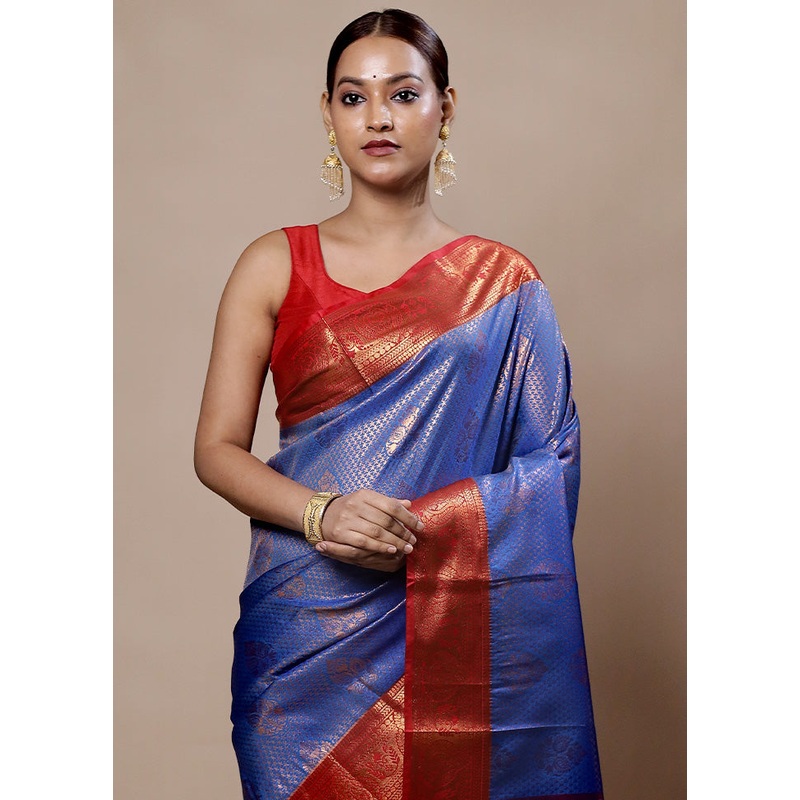 Blue Kanjivaram Silk Saree With Blouse Piece - JD986604014