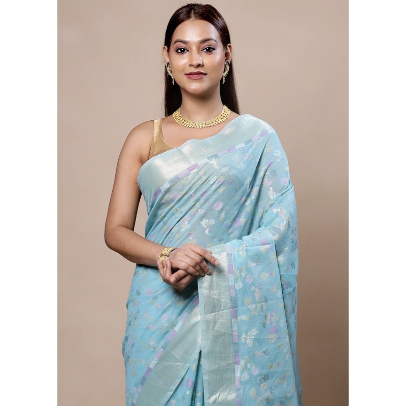 Blue Kora Silk Saree With Blouse Piece - JD986604008