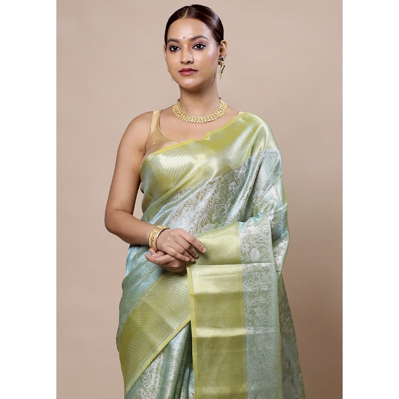 Blue Tissue Silk Saree With Blouse Piece - JD986604006