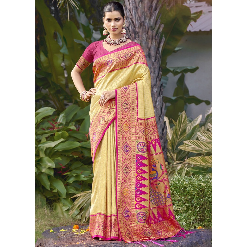 Cream Dupion Silk Saree With Blouse Piece - JD986603932