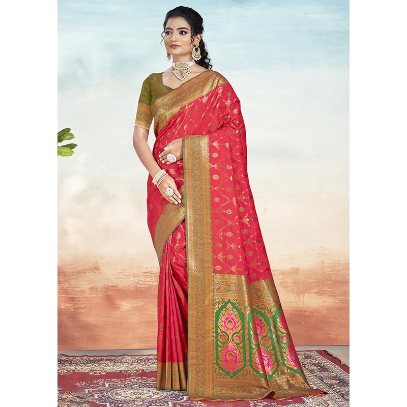Dark Pink Dupion Silk Saree With Blouse Piece - JD986603921