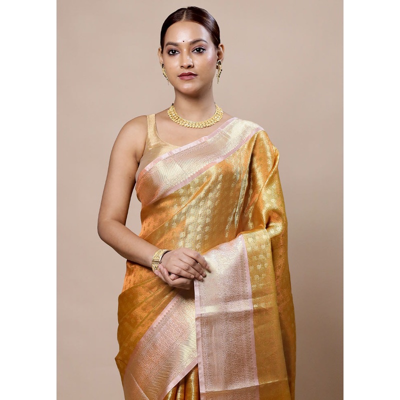 Golden Tissue Silk Saree With Blouse Piece - JD986604001