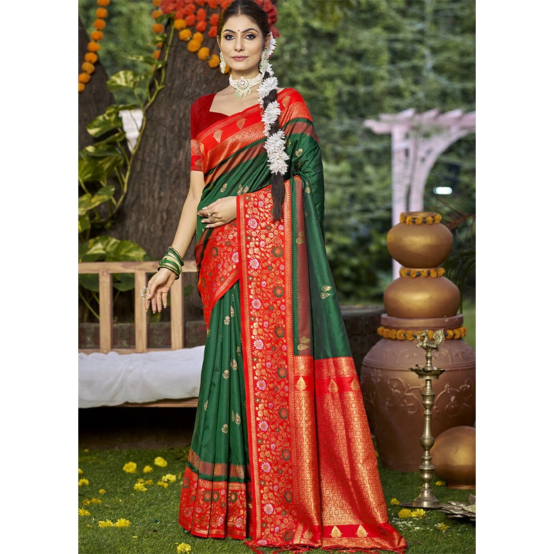 Green Dupion Silk Saree With Blouse Piece - JD986603913