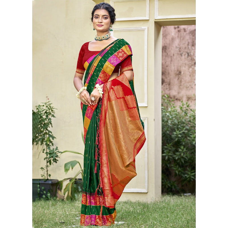 Green Dupion Silk Saree With Blouse Piece - JD986603914
