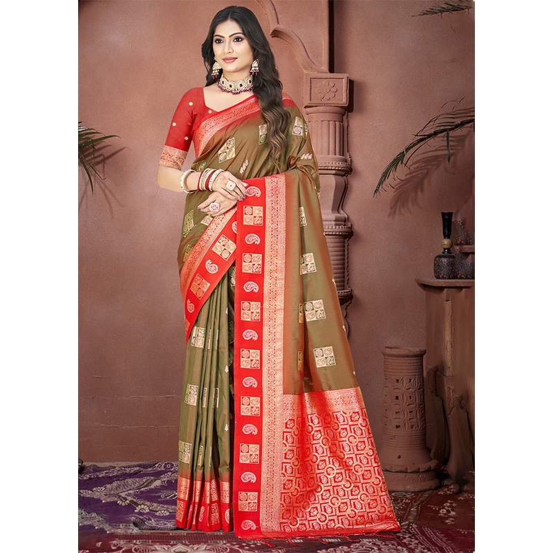 Green Dupion Silk Saree With Blouse Piece - JD986603918