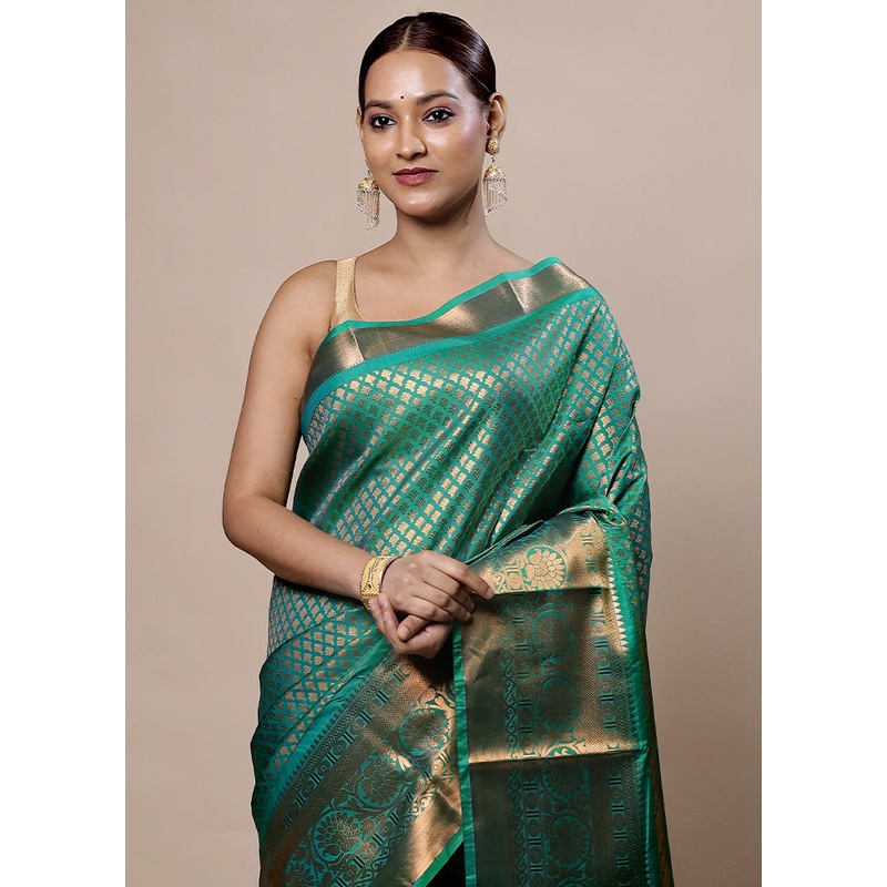 Green Kanjivaram Silk Saree With Blouse Piece - JD986603994