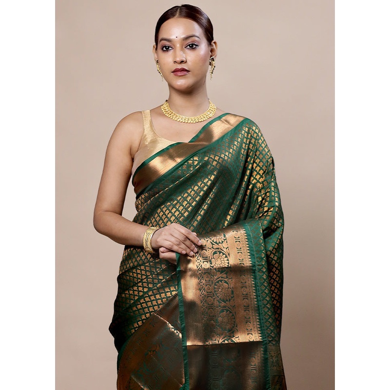 Green Kanjivaram Silk Saree With Blouse Piece - JD986603995