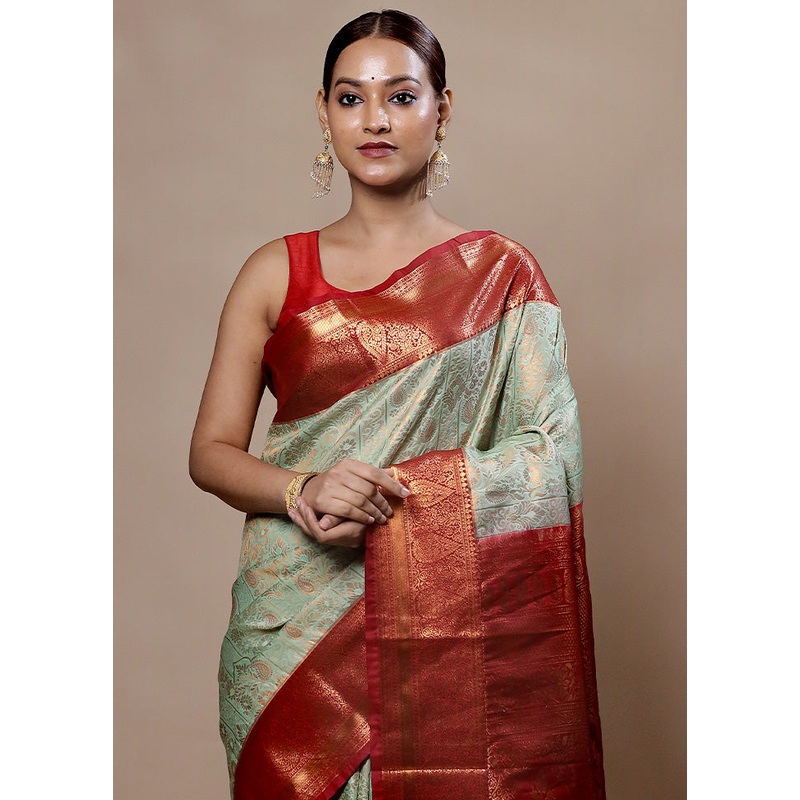 Green Kanjivaram Silk Saree With Blouse Piece - JD986603996