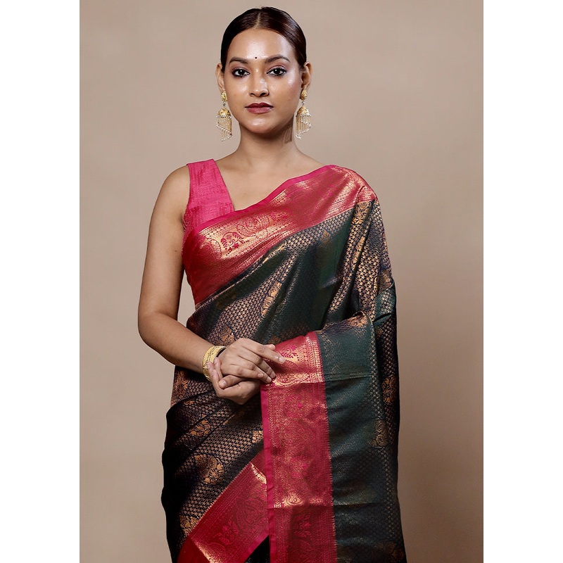 Green Kanjivaram Silk Saree With Blouse Piece - JD986603997