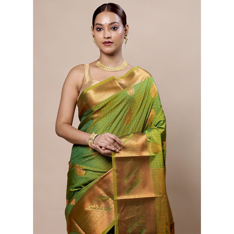 Green Kanjivaram Silk Saree With Blouse Piece - JD986604000