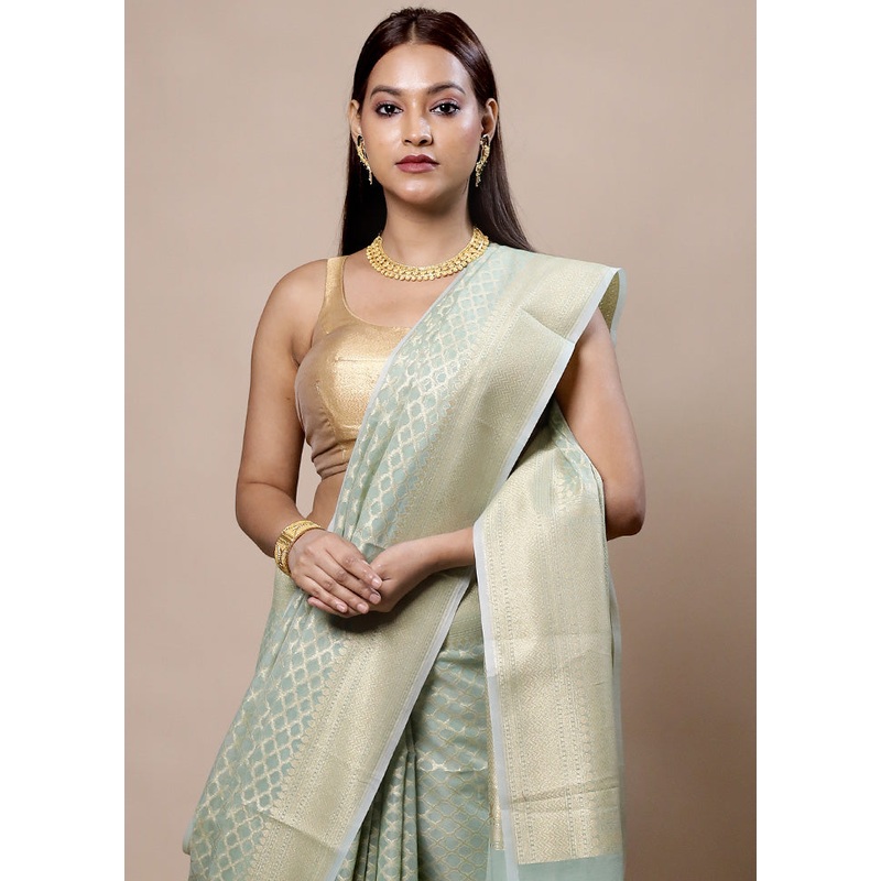 Green Kora Silk Saree With Blouse Piece - JD986603992
