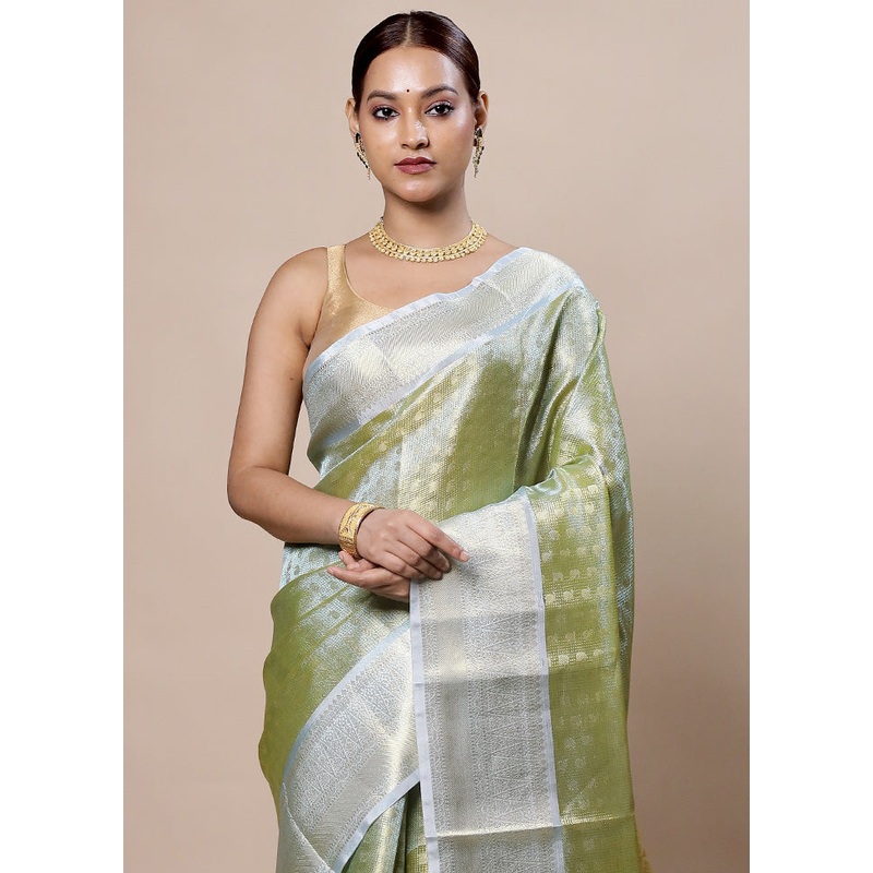 Green Tissue Silk Saree With Blouse Piece - JD986603989