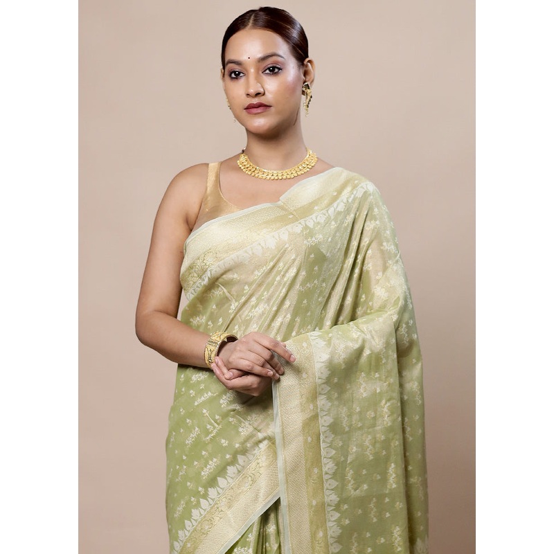Green Tissue Silk Saree With Blouse Piece - JD986603990