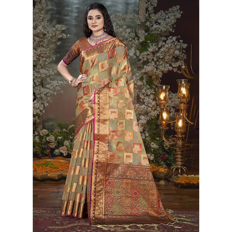Grey Chanderi Silk Saree With Blouse Piece - JD986603909