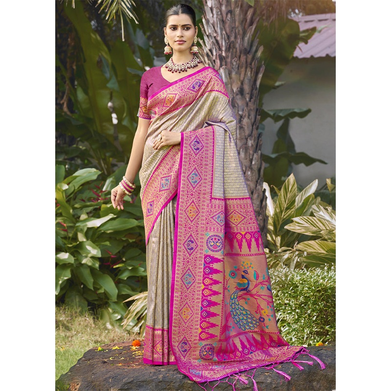 Grey Dupion Silk Saree With Blouse Piece - JD986603905