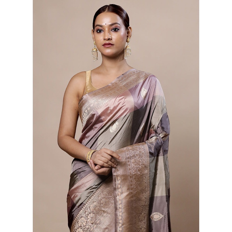 Grey Handloom Katan Pure Silk Saree With Blouse Piece - JD986603988