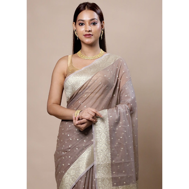 Grey Kora Silk Saree With Blouse Piece - JD986603986