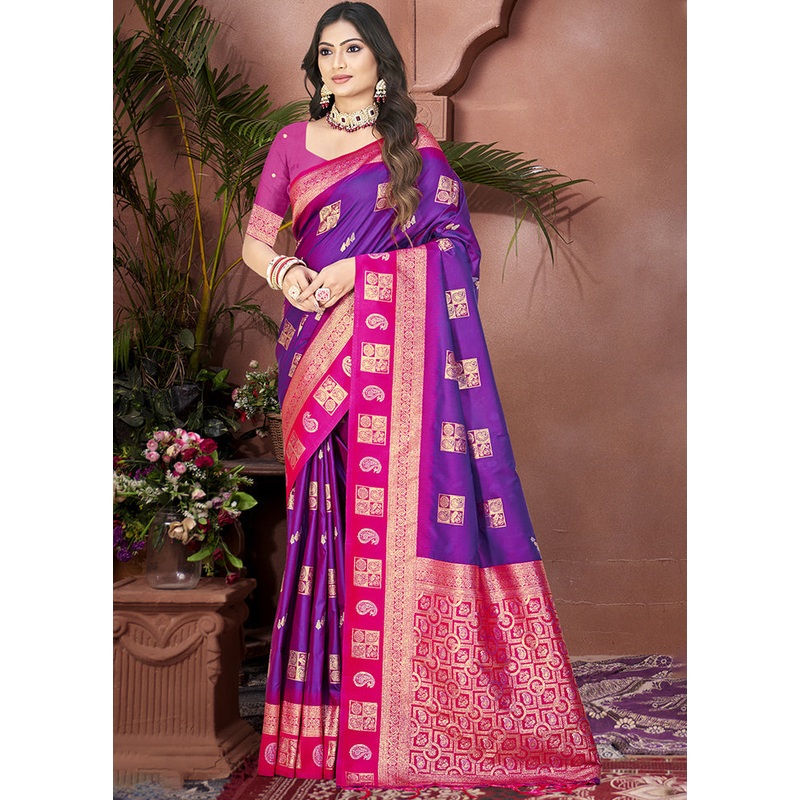 Lavender Dupion Silk Saree With Blouse Piece - JD986603904