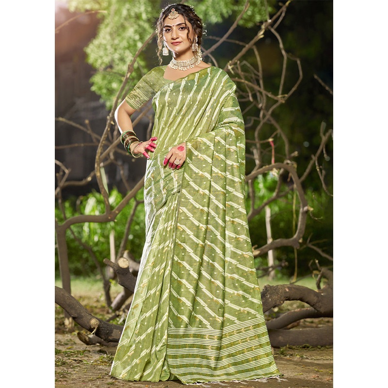 Light Green Cotton Saree With Blouse Piece - JD986603903