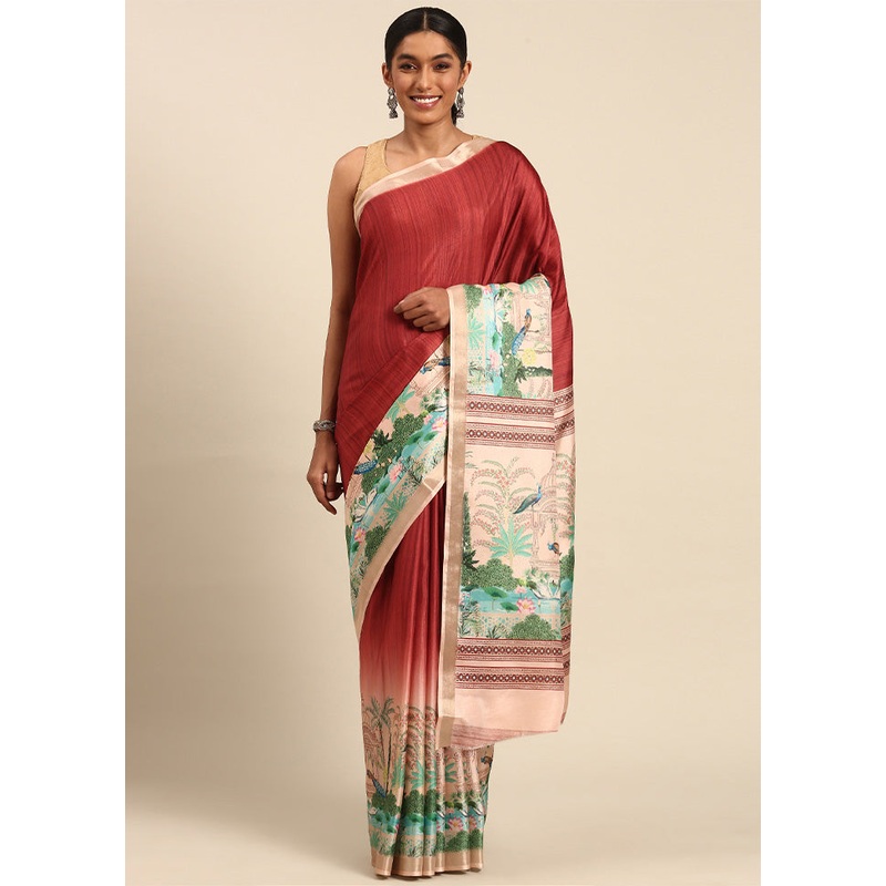 Maroon Cotton Saree With Blouse Piece - JD986603896